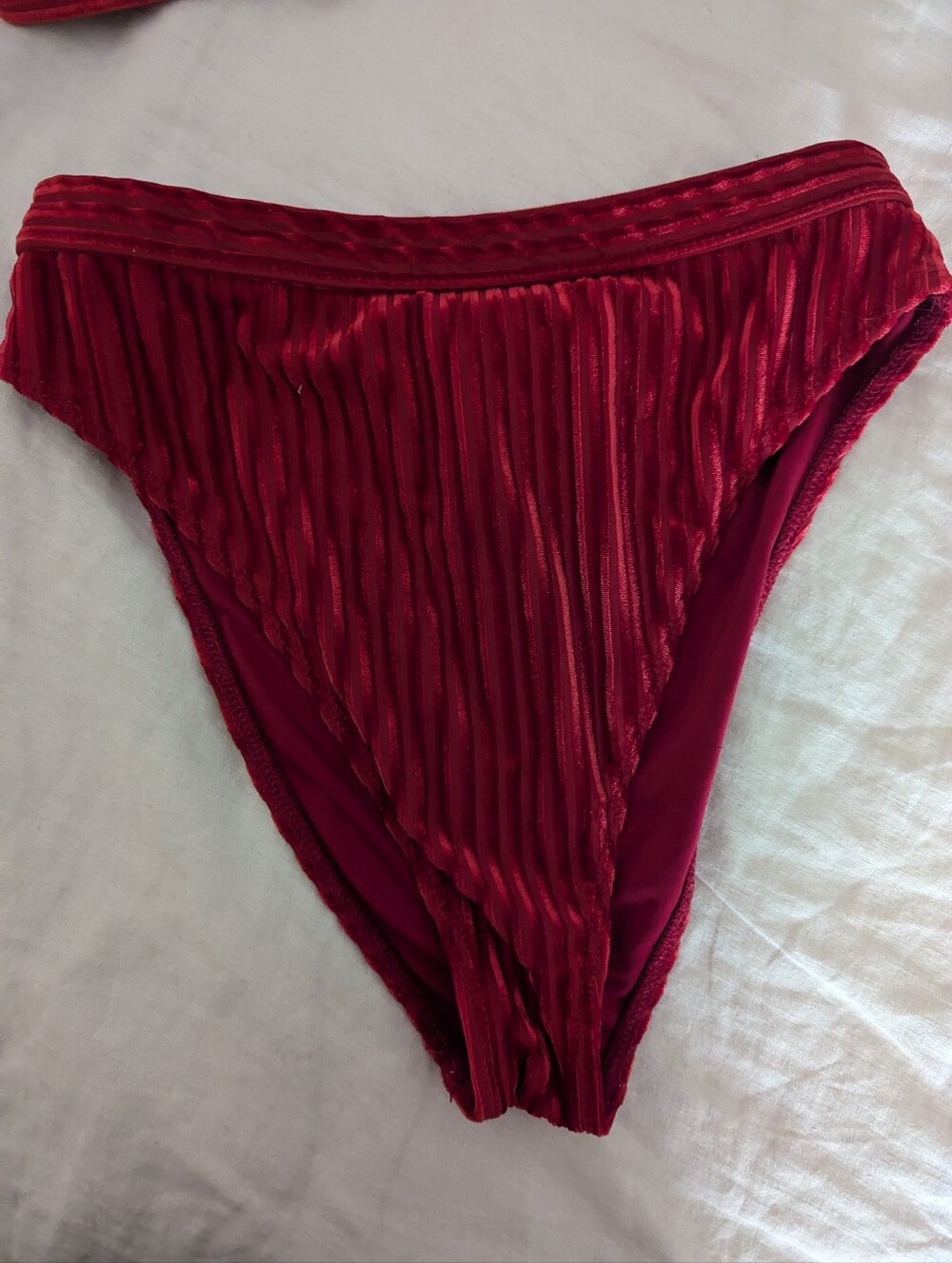 Dippinโ Daisyโs Red Ribbed Velvet High-Waisted Bikini Set โ Size Small - Picture 4 of 7